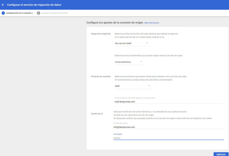 datos conexión email