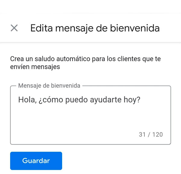 editar mensaje bienvenida